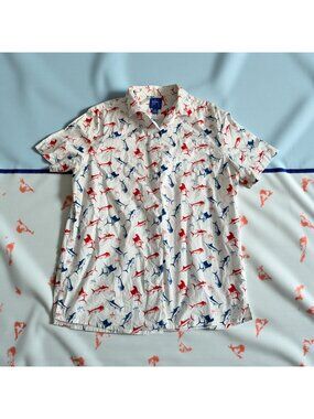 GUY HARVEY Swordfish Print Red White Blue Button Down Shirt Size Medium